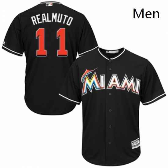 Mens Majestic Miami Marlins 11 J T Realmuto Replica Black Alternate 2 Cool Base MLB Jersey